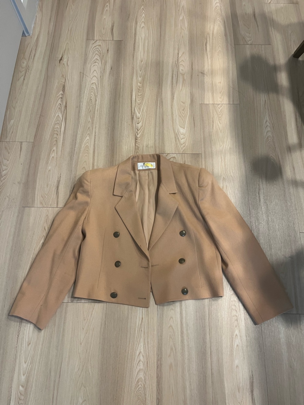 Jones New York Cropped Double-Breasted Blazer in Camel Brown